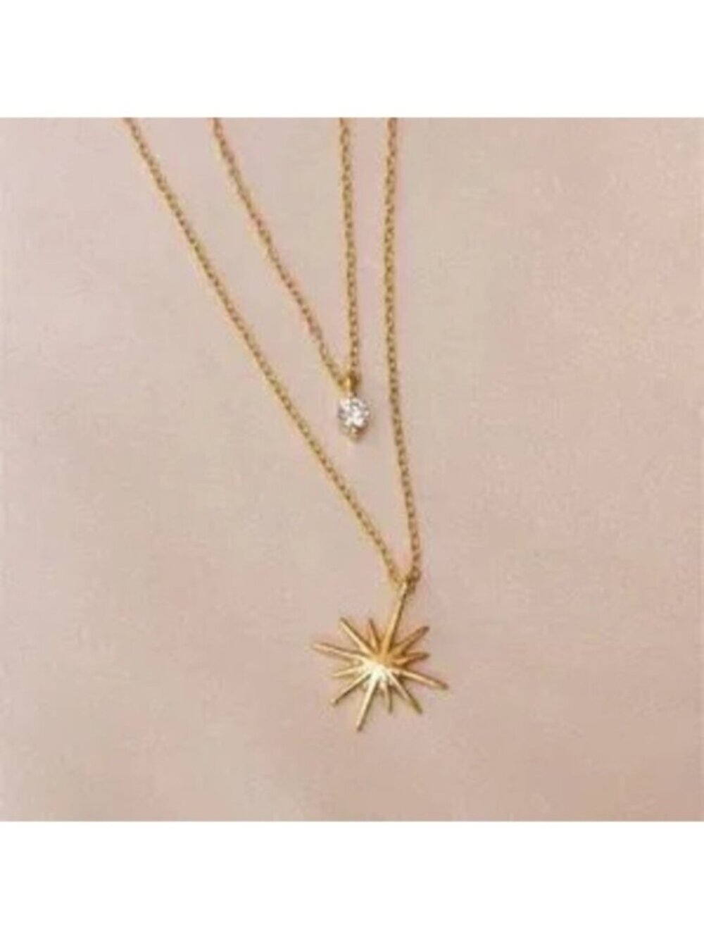 Gold Stainless Steel 1pc Layered CZ Star Pendant Necklace - Picture 2 of 2